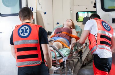 30973073 - woman after accident in ambulance, horizontal